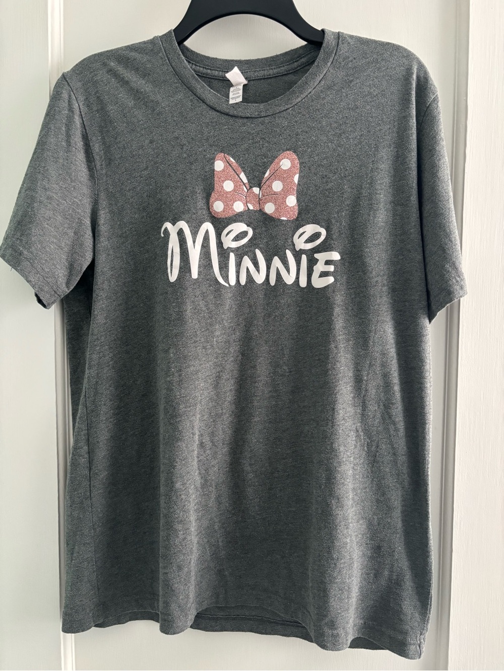 Bella Canvas Gray Tee with Pink Polka Dot Bow - Minnie Graphic